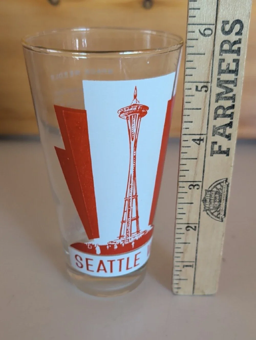 1962 Seattle World Fair Tower Red Graphic Pint Glass.